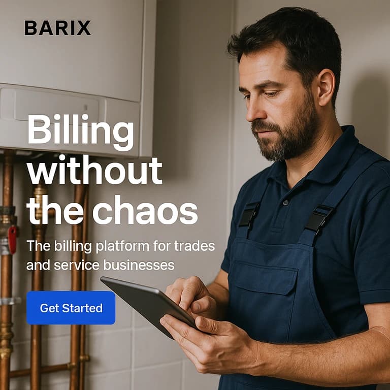 Tradesperson reviewing invoices on a tablet